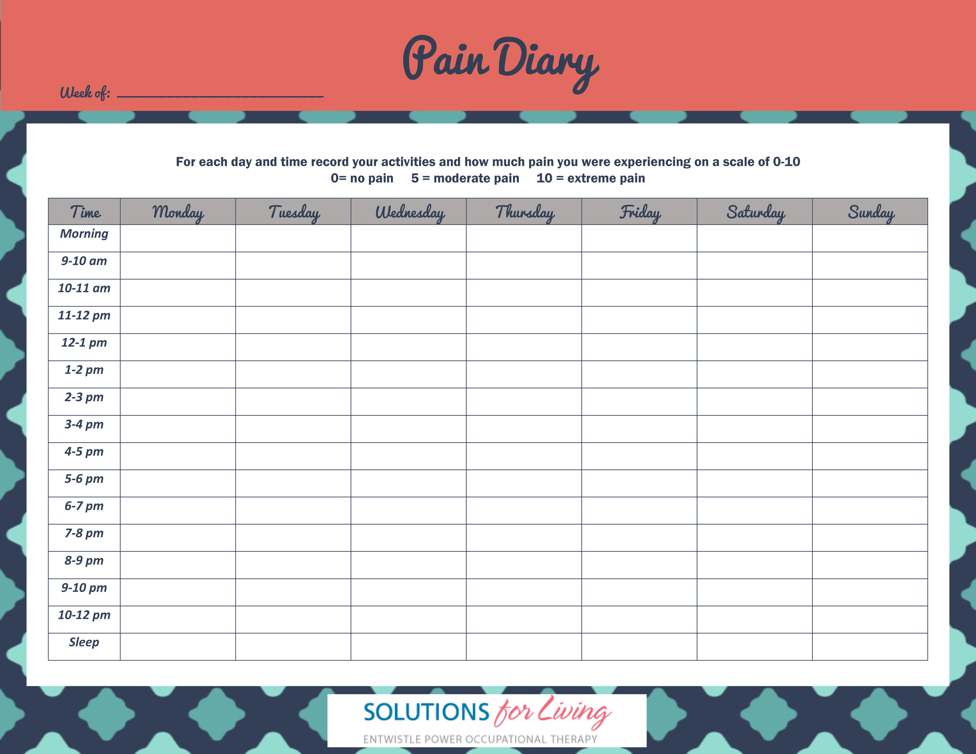 Pain Diary SOLUTIONS FOR LIVING